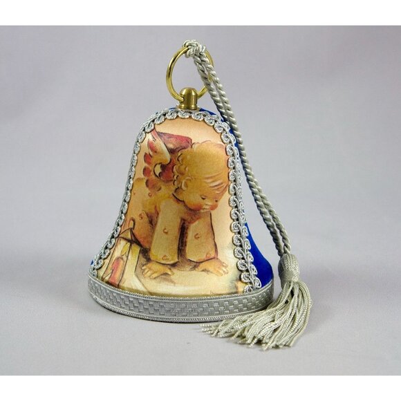 Vintage Hummel Searching Angel Musical Bell Ornament Blue Velvet Silent Night - Picture 1 of 3